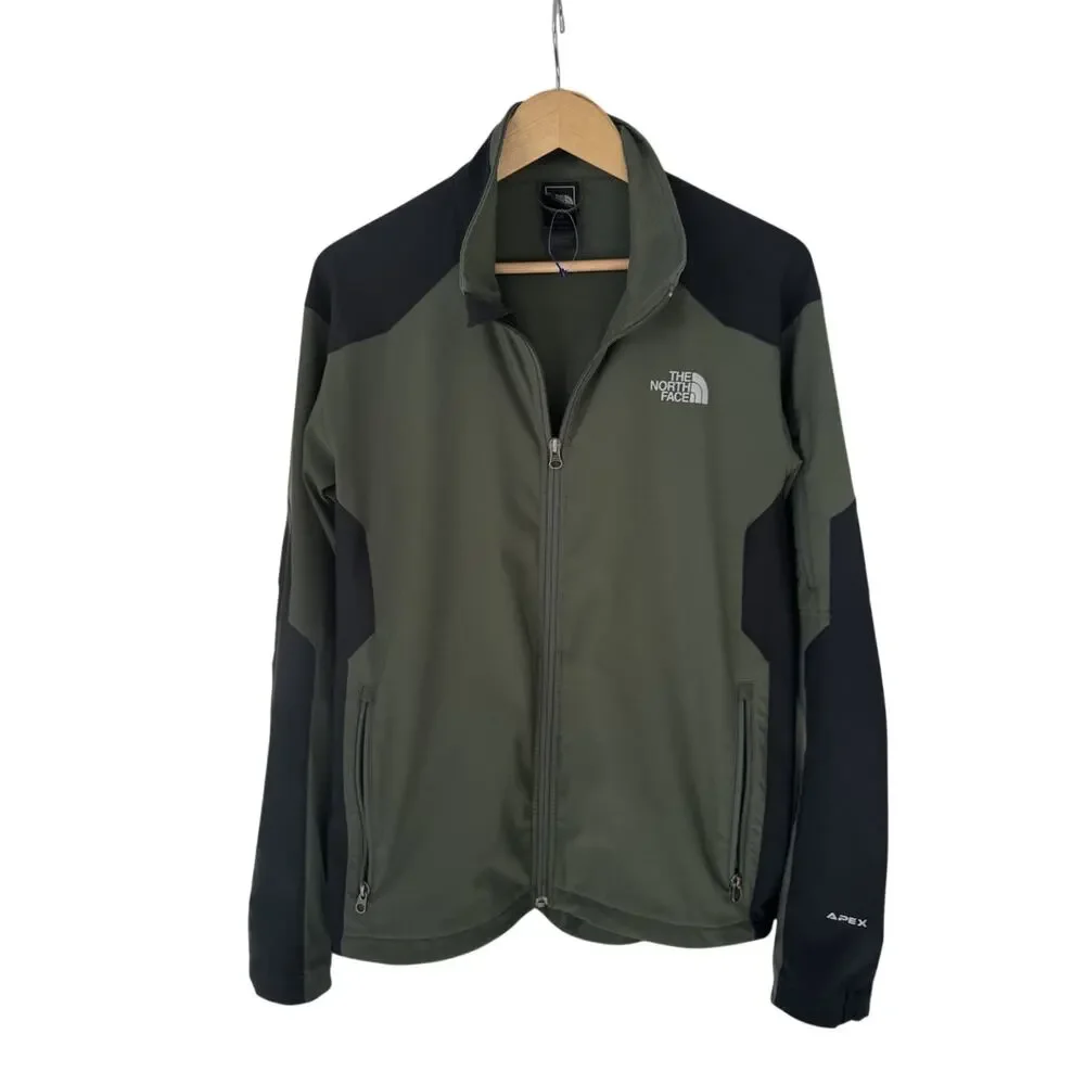 The North Face Apex Bionic Softshell Jacket Olive Green Black Fleece Lined Men L
